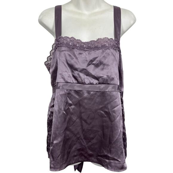 Old Navy Perfect Fit Y2K Vintage Purple Satin Babydoll Satin Lace Trim Top sz XL - Picture 1 of 16